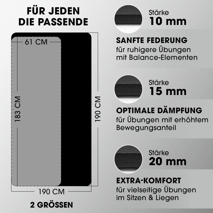 Фітнес-мат DoYourFitness нековзний, 183x61 см або XXL 190x100 см, товщина 0,8-2 см, ортопедичний килимок для гімнастики та йоги, для початківців і професіоналів, для дому та вулиці
