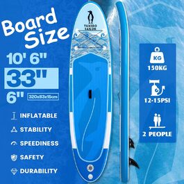 Надувний SUP борд Tuxedo Sailor Stand Up Paddle Board з аксесуарами, для дорослих та підлітків, блакитний та жовтий