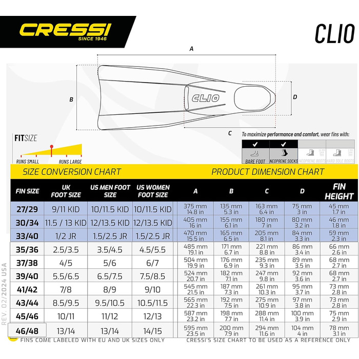 Ласти для плавання Cressi Clio для дорослих і дітей, розмір 30/32
