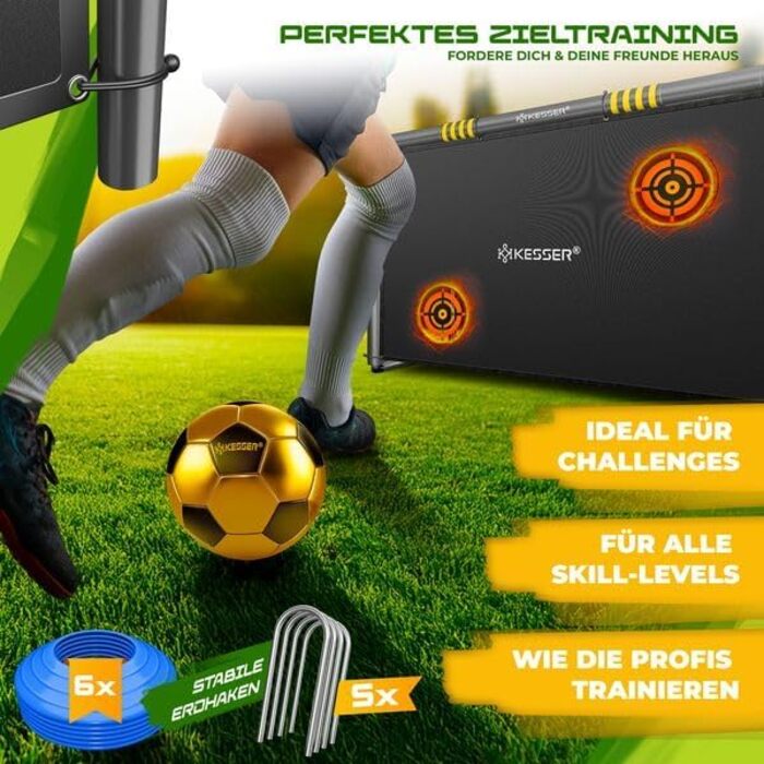 Ворота для футболу KESSER® для саду: міцні, для тренувань, з UV-стійкою сіткою, сталевий каркас з підкладкою, земляні анкери, повітряний насос, фішки, монтажні аксесуари для дітей та дорослих 180 см - з ворітною рамою антрацитового кольору