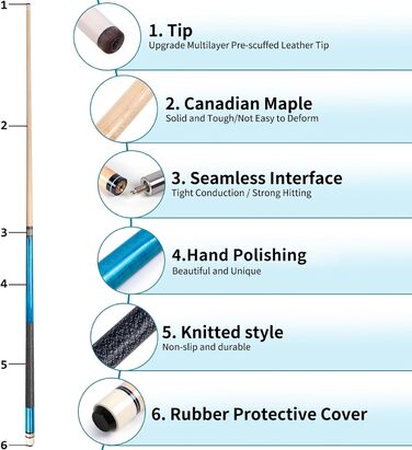 Набір більярдних київ Aklot (4 шт.) з канадського клена, 147 см, для професійних гравців, вага 510-595 г