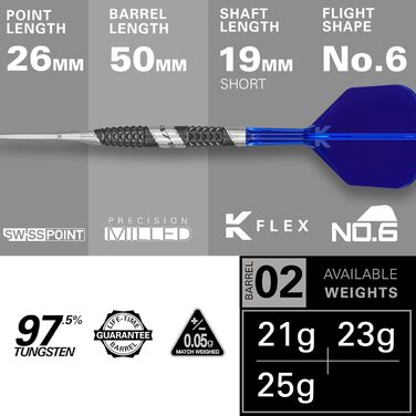Дротики Target 975 Ultra Marine 97,5% вольфраму Swiss Point з металевим наконечником та K-Flex