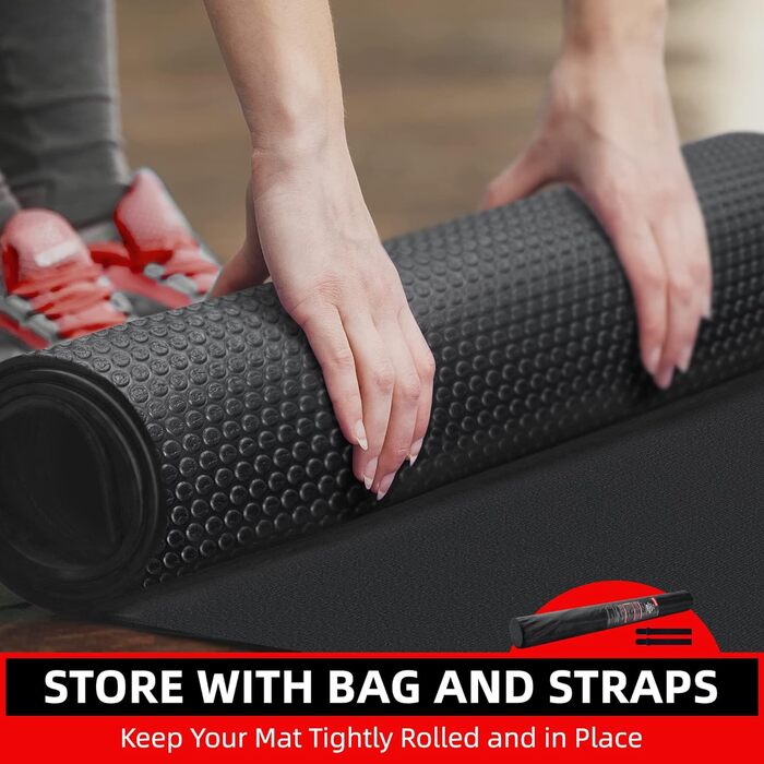 Йога-мат GymCope XXL 183x122 см, товщина 7 мм, нековзкий фітнес-килимок для тренувань вдома, кардіо, стрибків, високої щільності, чорний