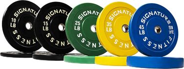 Олімпійські диски Signature Fitness з металевою втулкою, 5,1 см, набір 117,9 кг (2x10/15/20,4/25/35 кг), кольорові