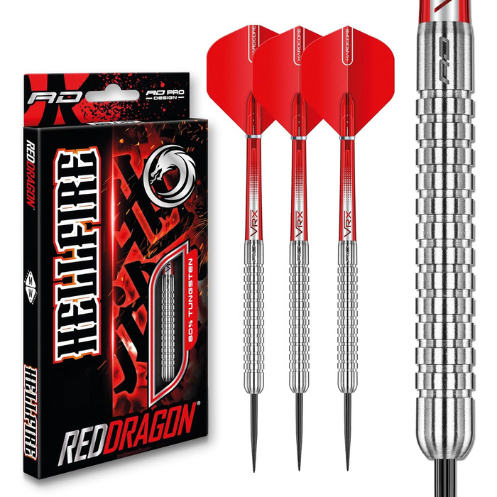 RED DRAGON Hell Fire сталеві дротики для дартсу 22г/24г, професійний набір 3 шт з хвостовиками та оперенням