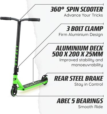Самокат трюковий Osprey Stunt Pro 360: для дітей, підлітків та дорослих, з підшипниками ABEC 5, зелений