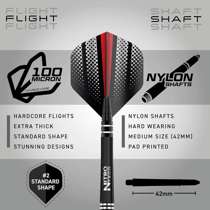 Професійні дартс дротики RED DRAGON Razor Edge ZX-95, вольфрам, 26 г, сталевий наконечник, з оперенням і шафтами