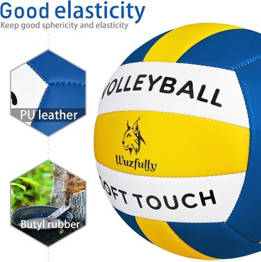 Волейбольні м'ячі Wuzfully Soft Touch для залу та пляжу, розмір 5, блакитно-жовті