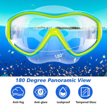 Дитячий набір для снорклінгу GoseWave: маска, трубка, окуляри. Для дітей 5-15 років. Anti-fog (антизапітніння), Dry Top (суха трубка), унісекс, блакитний, S/M(1-4)