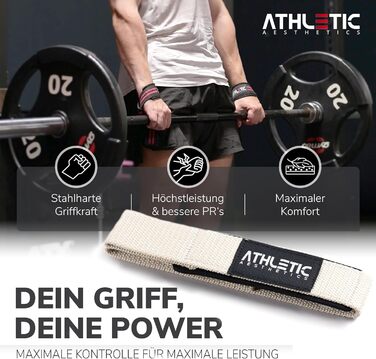 Підтримка для тяги Athletic Aesthetics - Професійні ремені для підйому ваги 60 см для фітнесу, важкої атлетики, станової тяги - Пара ременів для жінок та чоловіків, Бежевий (Силікон)