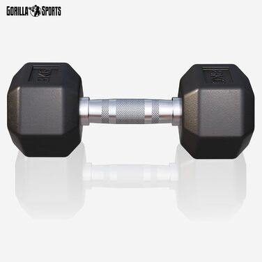 Гантелі шестигранні GORILLA SPORTS 8 кг – гумові, гантель для фітнесу, силових тренувань, рифлений хромований гриф