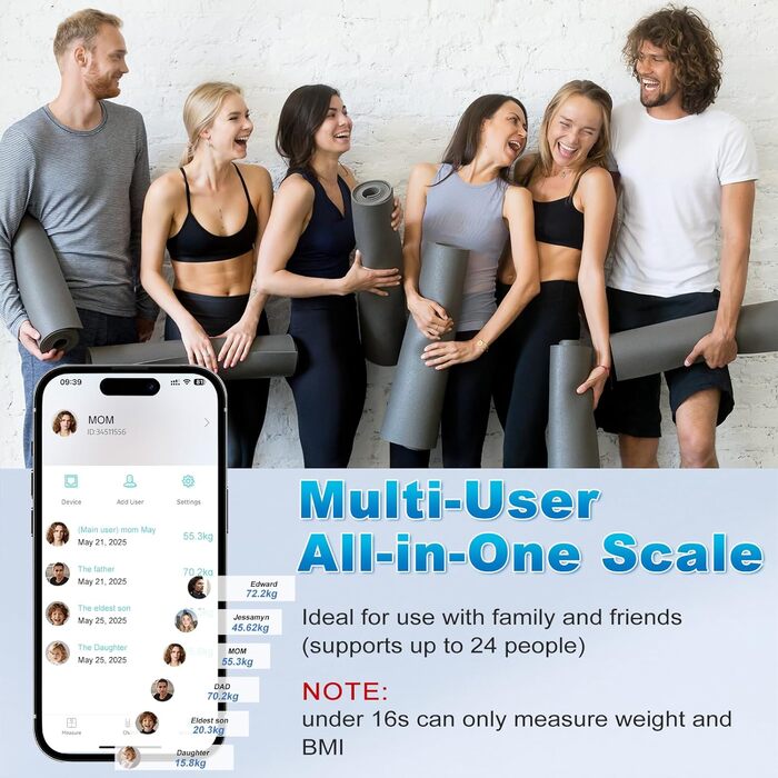 Вага для вимірювання жиру в тілі з великим дисплеєм, точна вага з аналізом жиру та м'язової маси, персональна вага з аналізом складу тіла (22 показники), частота серцевих скорочень, ІМТ, смарт-вага з підключенням до додатку