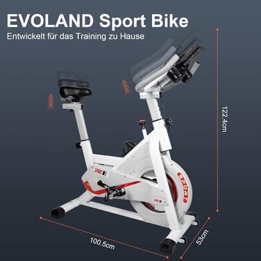 EVOLAND Велотренажер для дому, професійний, з LCD-дисплеєм, стабільна конструкція, тримач для пляшки, регульоване сидіння, білий