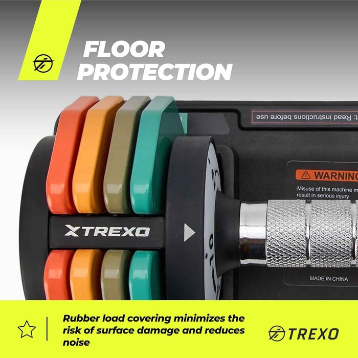 Регульований набір гантелей TREXO 2x5 кг зі сталі з неслизькими ручками. Ідеально для силових тренувань вдома та в спортзалі. Стабільна підставка (багато кольорів, 2x10 кг)