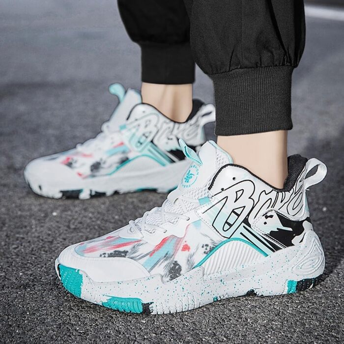 Кросівки баскетбольні для чоловіків та жінок, спортивне взуття, кросівки для ходьби, легкі, неслизькі, зносостійкі, біло-чорні, 38 EU, вузька колодка