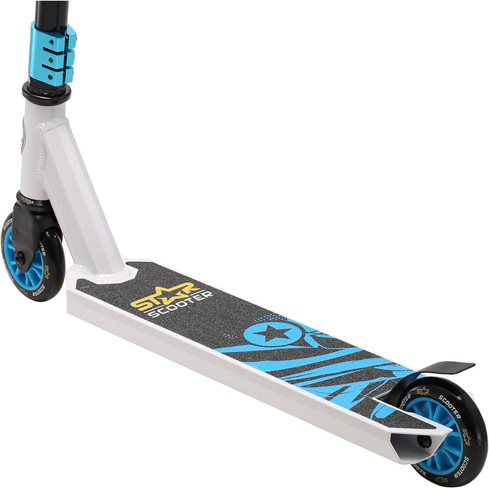 Трюковий самокат STAR SCOOTER для дітей від 7 років і дорослих, до 100 кг, 100 мм, алюмінієвий, біло-синій, для початківців