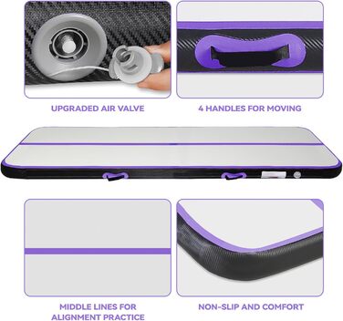 AirTrack Мат для гімнастики з електричним насосом, 10-600 см заввишки, 2-5 метрів завдовжки. Килимок для акробатики, йоги, кемпінгу, тренувань. Чорний, фіолетовий, 300x100x10 см