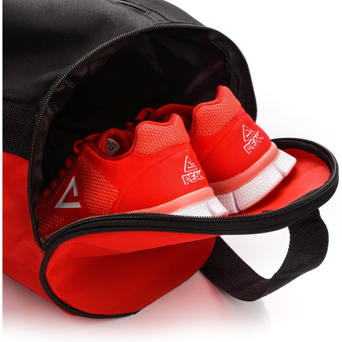 Спортивна сумка для фітнесу та подорожей 25 л з окремим відділенням для взуття, червоно-чорна (унісекс)