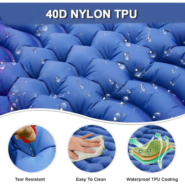 Саморозкладальний килимок для кемпінгу YuanDiann 200x140 см на 2 особи, ультралегкий, з помпою та подушкою, блакитний