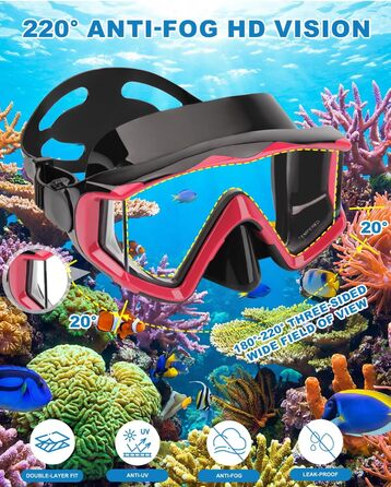 Маска для плавання та снорклінгу AQUA A DIVE SPORTS, антизапітнівальна, червона, для дорослих