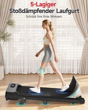 Walking Pad для дому HomeFitnessCode: електричний біговий килимок з нахилом, 1-8 км/год, чорний глянцевий