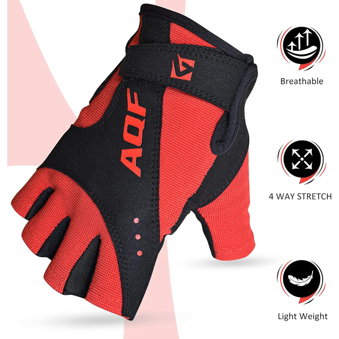 Фитнес рукавички для тренувань AQF: Ultralight для силових тренувань, бодібілдингу, важкої атлетики, залу, чоловічі та жіночі (червоні, L)
