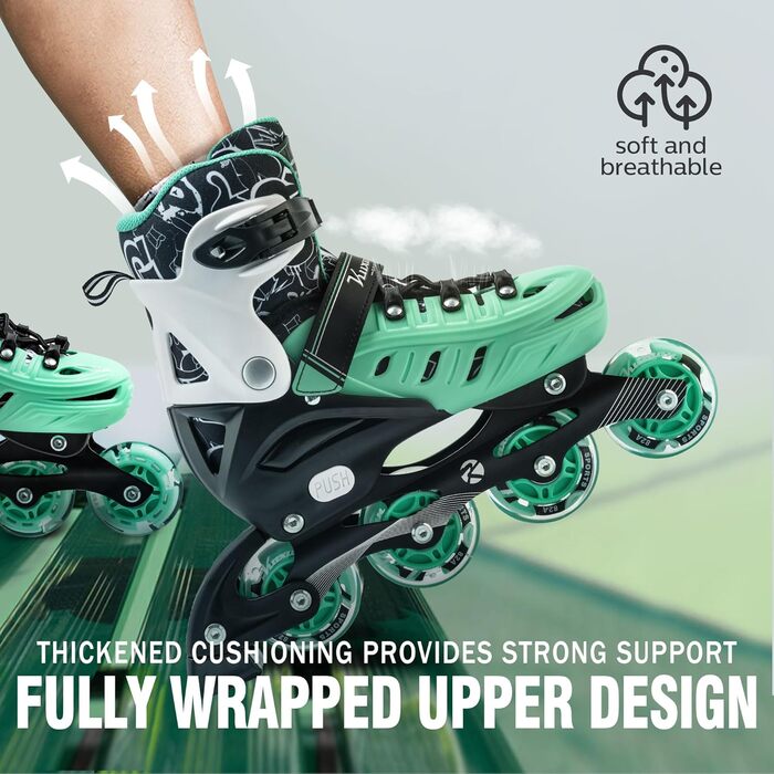 Дитячі ролики Kuxuan з підсвічуванням, регульовані, для дівчаток та хлопчиків, розмір EU 31-35, зелені