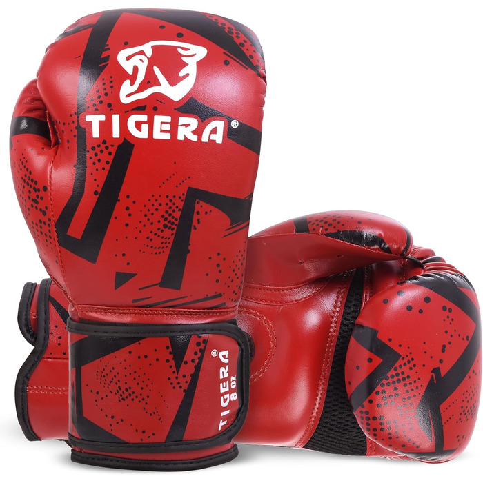 Дитячі боксерські рукавички Tigera 8oz червоні для кікбоксингу, муай-тай, тренувань, спарингу, хлопчиків і дівчаток