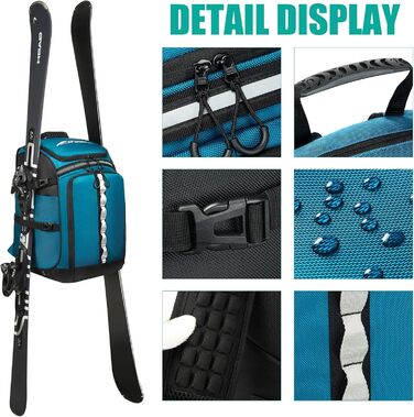 Чохол для лижних черевиків з відділенням для шолома, 65L, нейлон. Рюкзак для лиж, роликів, ковзанів (синій)