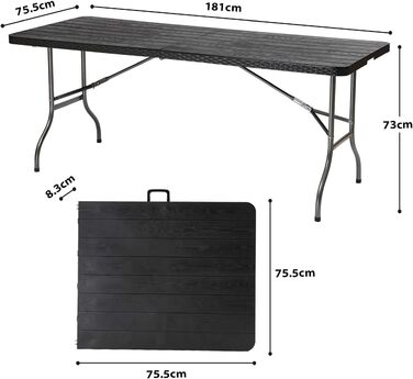 Складний стіл Sekey Buffettisch 181x75,5x73 см, ротанг, сірий - для саду, балкону, тераси, кемпінгу