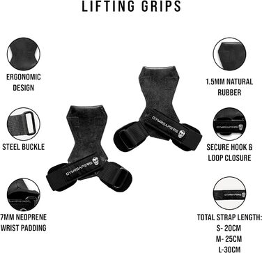 Набір для важкої атлетики Gymreapers: важезні ручки, підтримка зап'ястя, гумові рукавички/ремні, чорний, Medium