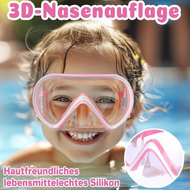 Дитячі маски для снорклінгу COOLOO з панорамним оглядом 180° HD, антизапар, анти-тік, для дітей 4-16 років (рожевий)