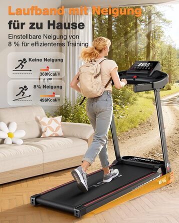 Бігова доріжка Dskeuzeew складана з регулюванням нахилу - Walking Pad для дому, 1-12 км/год, електрична, чорна