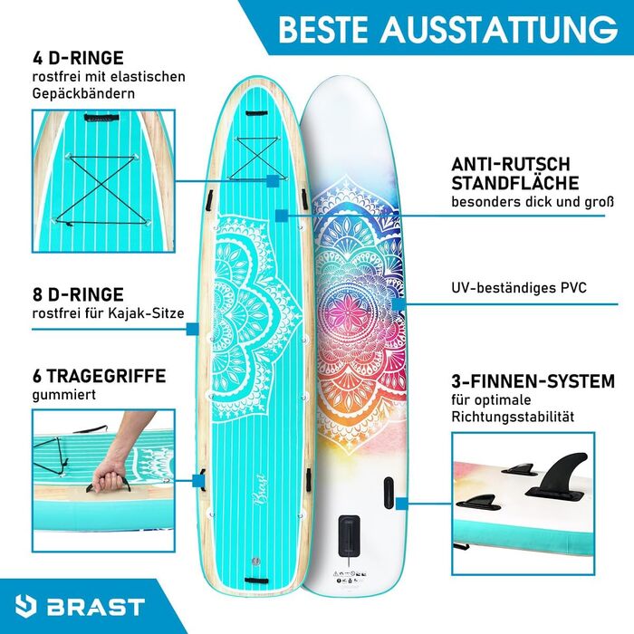 Надувний SUP Board BRASŤ Family | Комплект для сім'ї | XXL | 370x87x15 см, до 210 кг | 7 дизайнів | з аксесуарами (2 сидіння для каяка, 2 петлі для ніг, насос, рюкзак, 2 весла)