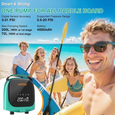 Електричний насос для SUP-дошки AGPTEK: акумуляторний, 20PSI, автоматичне відключення, 12V, для SUP та човнів