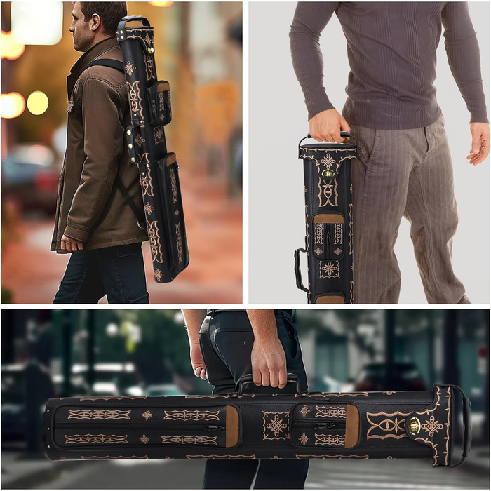 Чохол для більярдних київ 2x4, жорсткий, з підставкою, чорний. Місце для 2 наконечників та 4 ручок