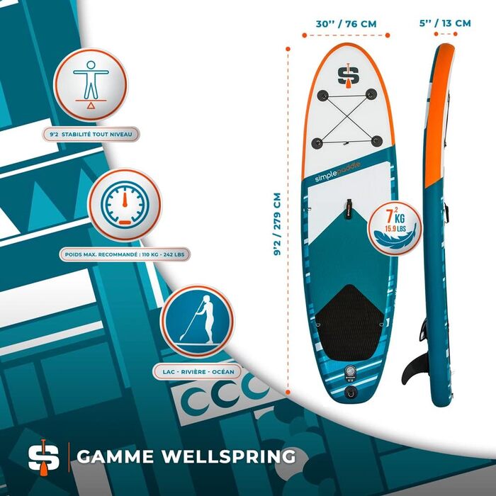 Надувна SUP-дошка 9'2, 10'2 або 10'6 з веслом, страховкою, насосом Double Action і сумкою для транспортування