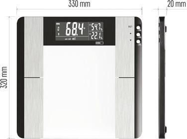 EMOS EV104 Цифрова вага для людей з BMI та пам’яттю, скляна вага для тіла, вимірює жир, м’язову масу, воду, батарейки в комплекті