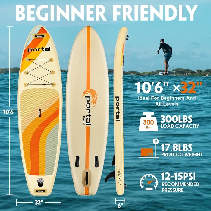 Надувний SUP-борд Portal Stand Up Paddle Board 10'6' (320 см) з аксесуарами: насос, весло, лінія, фініс, сумка, чохол для телефону