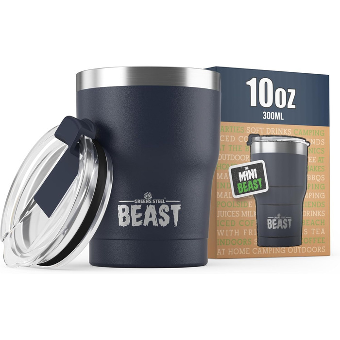 Термочашка Beast 1050 мл (40 oz), темно-синя, багаторазова, з 2 трубочками та щіткою, подвійні стінки, нержавіюча сталь, для кави та айс-кави