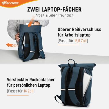 SKYSPER Рюкзак Rolltop для підлітків і дорослих, місткий шкільний рюкзак з відділенням для ноутбука, універсальний міський рюкзак для університету, роботи, подорожей, велоспорту, чоловічий та жіночий
