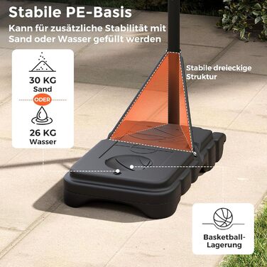 Кош для баскетболу Costway Outdoor, регульована висота 155-210/170-230 см, мобільна баскетбольна установка з роликами, для дітей та юнаків 100-212 см