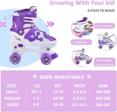 Роликові ковзани ERAN для дітей та дорослих, регульовані, світлодіодні, комфортні, ідеальні для початківців та подарунок на свята, фіолетовий колір