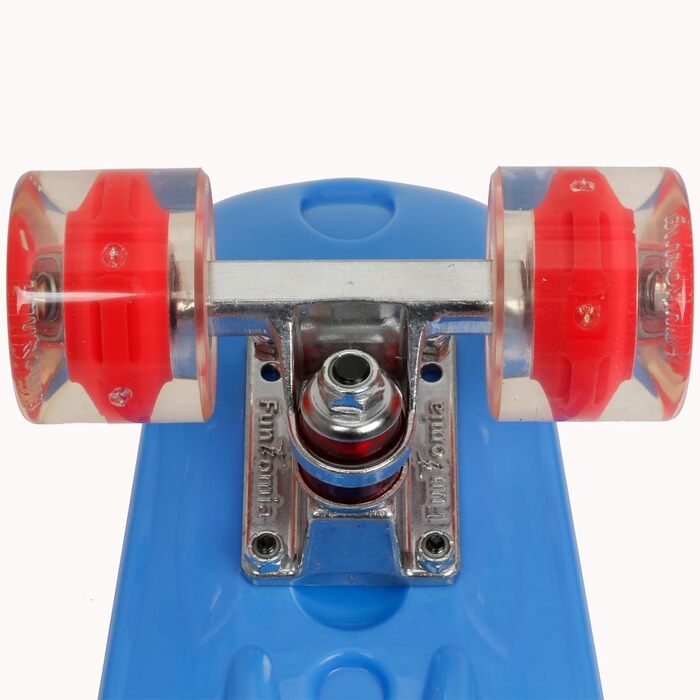 Скейтборд FunTomia Mini-Cruiser 57 см з LED підсвіткою, алюмінієвими траками ABEC-9 та T-інструментом, блакитний з червоними колесами