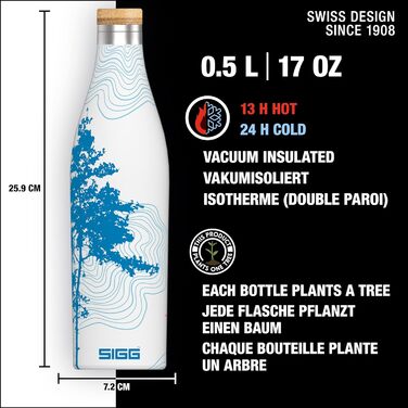 Термос пляшка SIGG Meridian 0,5 л Sumatra Tree, ізольована, з подвійними стінками з нержавіючої сталі 18/8, бамбукова кришка, без BPA та пластику, вузька, герметична