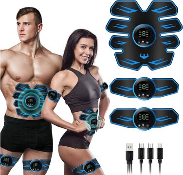 HENESE Електростимулятор м'язів живота EMS, 8 режимів, 19 рівнів, USB, портативний тренажер для пресу