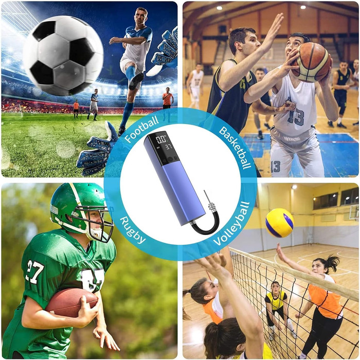 Електричний насос для м'ячів з манометром та LCD-дисплеєм (2 голки, 1 насадка) - для футболу, баскетболу, волейболу, блакитний