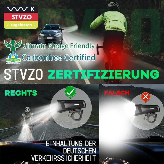 Велофара LED MUPAS 100 LUX, сертифікована StVZO, USB, водонепроникна IPX5, комплект передньої та задньої фари з індикатором заряду, Type-C