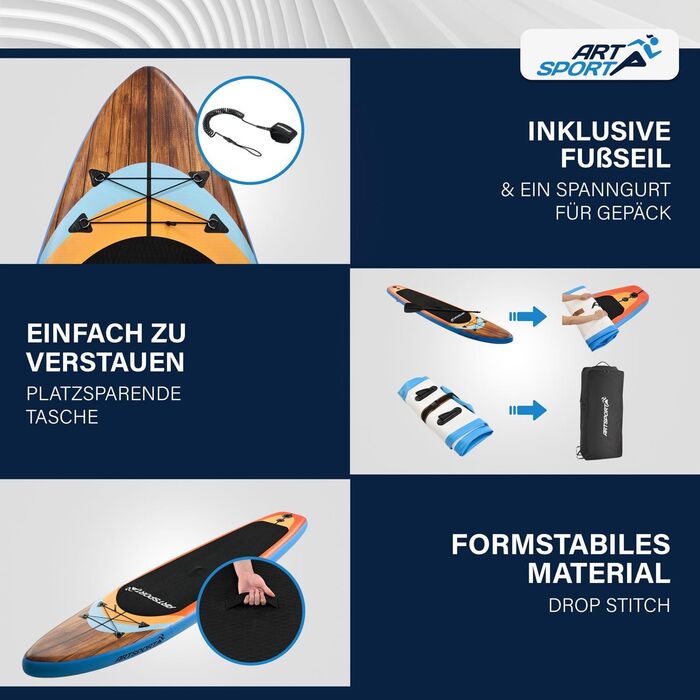 Набір для SUP-бордингу ArtSport надувний 320 см, до 150 кг: весло, насос, ліш, сумка та аксесуари - SUP Board Beach Rocker (біло-кольоровий)