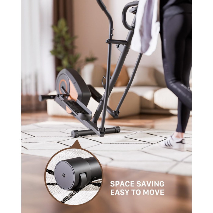 Еліптичний тренажер Aeriflo S100 для дому з Bluetooth, LCD-дисплеєм та транспортувальними роликами. 16 рівнів опору, ультратихий, чорний.